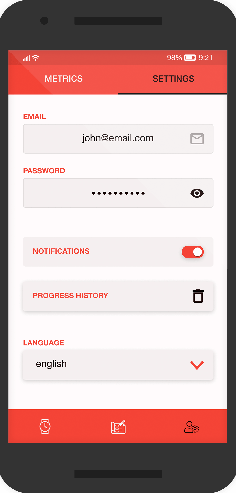 settings page